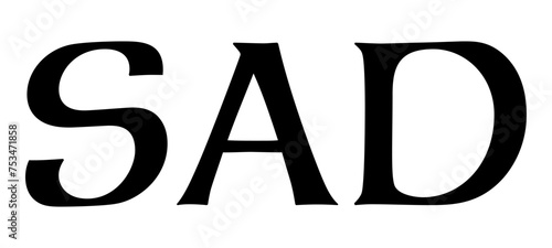 SAD, hand lettering sad with continuous line doodle hand drawn vector isolated background