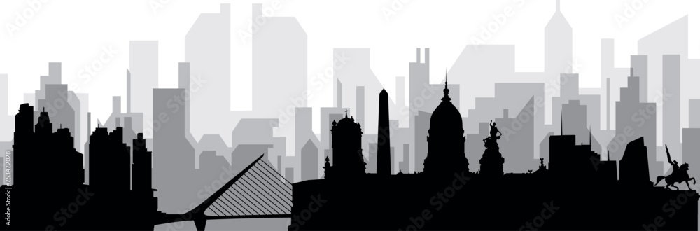 Naklejka premium Black cityscape skyline panorama with gray misty city buildings background of BUENOS AIRES, ARGENTINA