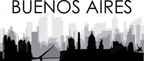 Black cityscape skyline panorama with gray misty city buildings background of BUENOS AIRES, ARGENTINA