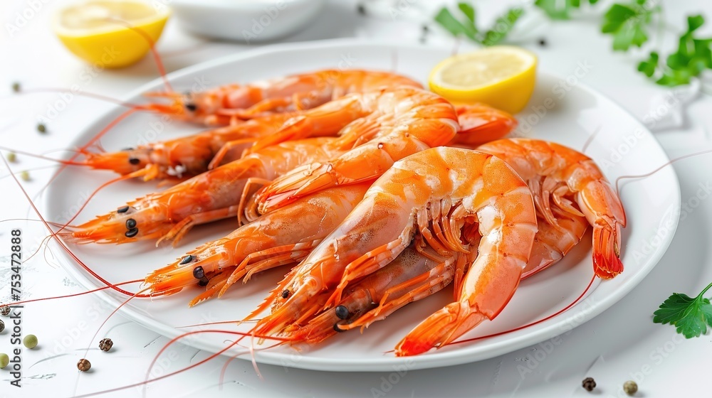 A plate of shrimp on the table. Seafood for cafes and restaurants A plate of shrimp on the table. Seafood for cafes and restaurants