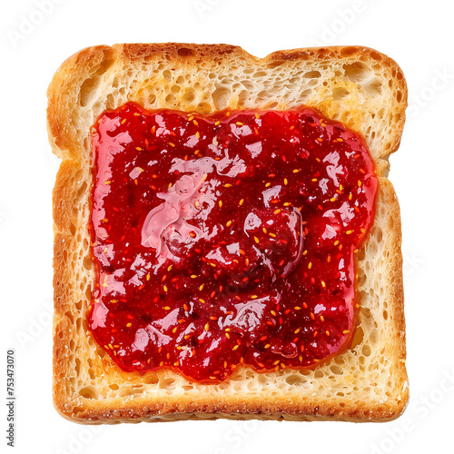 Strawberry jam on bread toast Isolated on transparent background