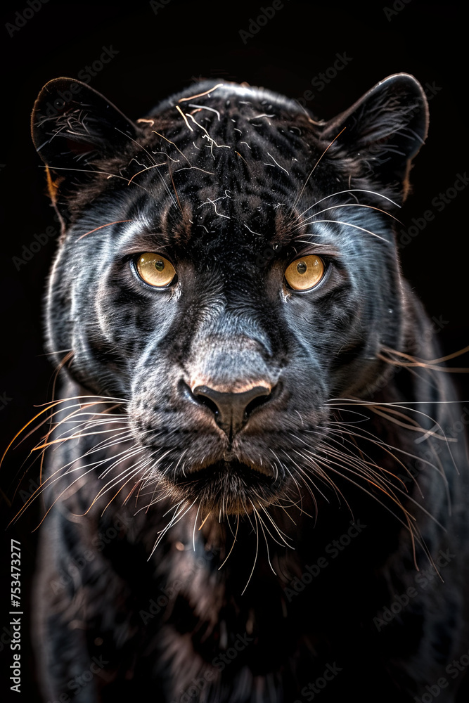 A closeup shot of a black panther