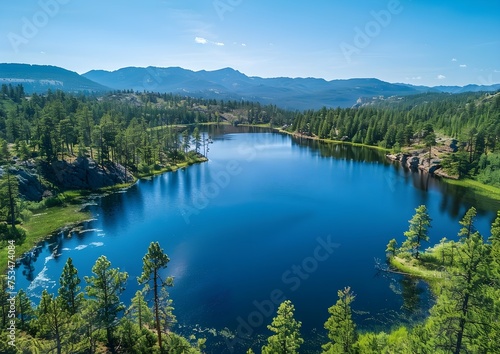 High angle view of a lake and forest