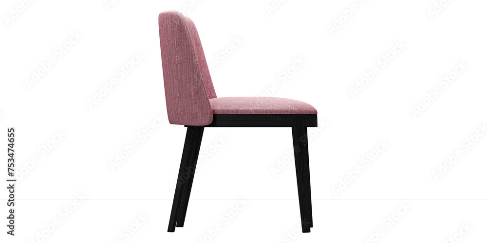 Modern and luxury pink chair with black wooden legs isolated on white background. Furniture Collection.