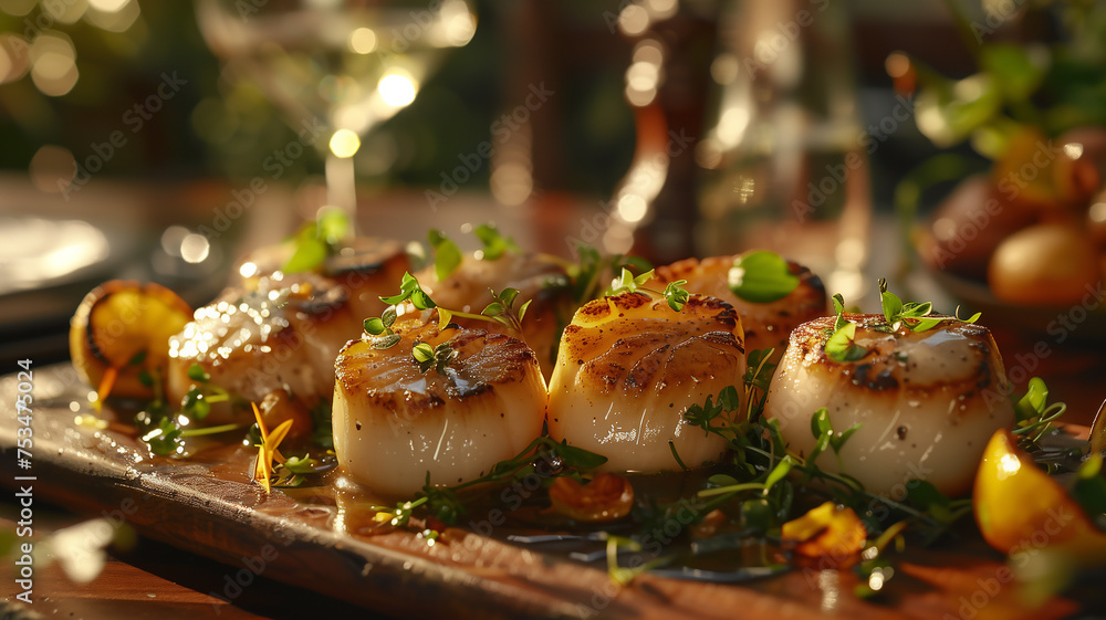 delicious grilled scallops with herbs and creamy dressing