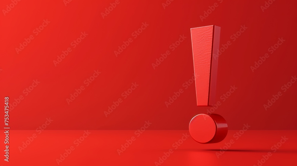 An exclamation mark against a red backdrop signifies a warning or a prompt to stay alert, highlighting crucial information - obrazy, fototapety, plakaty 