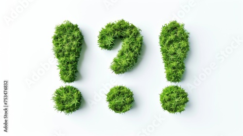 Interjection symbol, dot, and comma made of grass, isolated on a white background photo