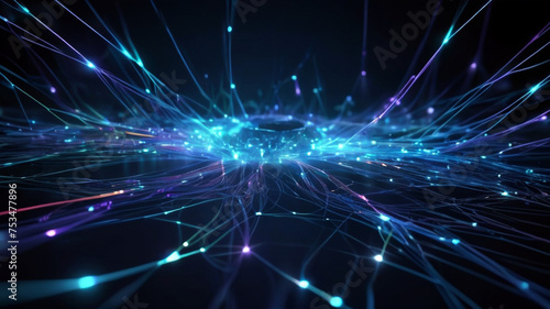 Abstract technology background with illuminated fiber optic network connections