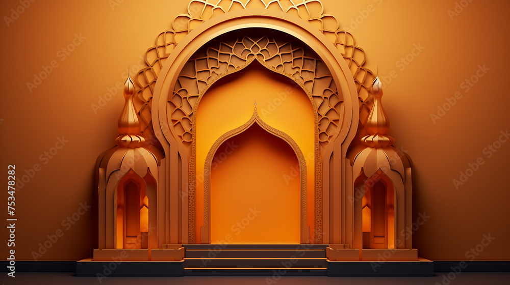 ramadan kareem greeting background in 3d paper cut style