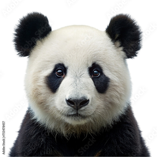 Portrait of panda bear looking at camera, isolated on transparent background