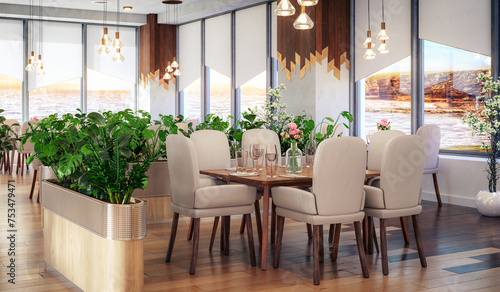 Modernes Restaurant im nachhaltigen Interior Design - 3D Visualisierung