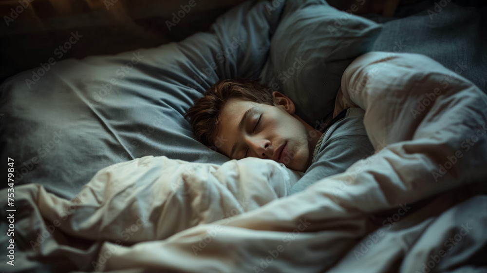 Boy asleep in soft bedding. Boy asleep in soft bedding.