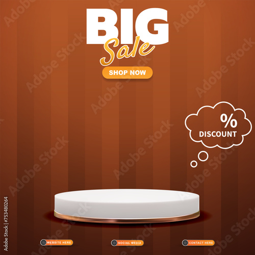 big sale discount template banner with blank space 3d podium for product sale with abstract gradient brown and orange background design
