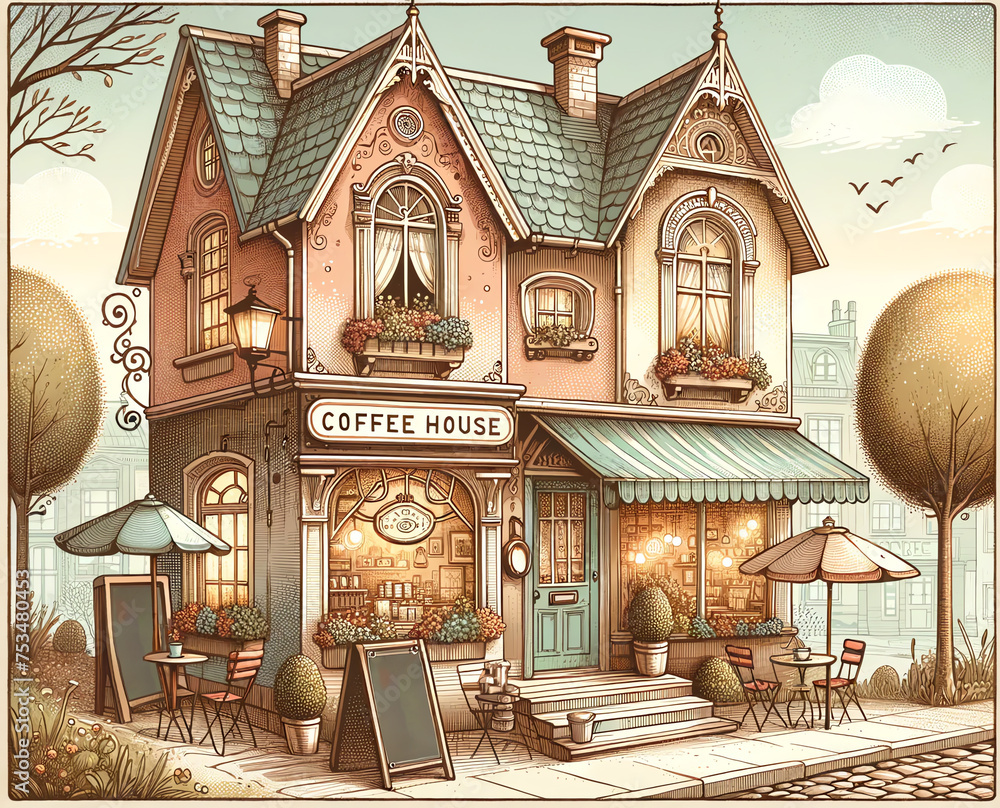 Fototapeta premium Illustration of a cozy coffee house