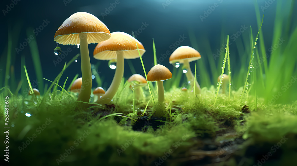 Fototapeta premium Close up look at the forest floor showing mushrooms