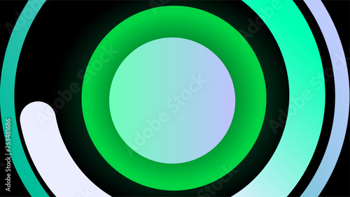 Green button bevel circle with rotating outlines copy space frame presentation background.
