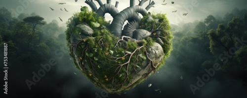 Close-up of a forests heart Earth integrated epitomizing the goal of net-zero greenhouse gases