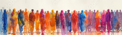 Wallpaper Mural Long view watercolor of Holi participants Torontodigital.ca