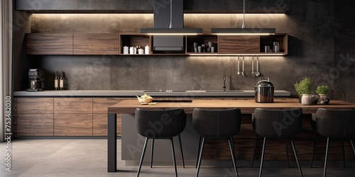 Stylish contemporary furniture enhances the beauty of the kitchen interior.