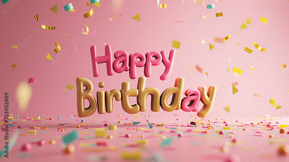 Joyful Happy Birthday Message with Pink Confetti Rain Joyful Happy Birthday Message with Pink Confetti Rain