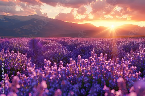 lavender field in the morning, field, landscape, flower, lavender, nature, sky, summer, purple, flowers, meadow, spring, mountain, green, grass, plant, sunset, countryside, 