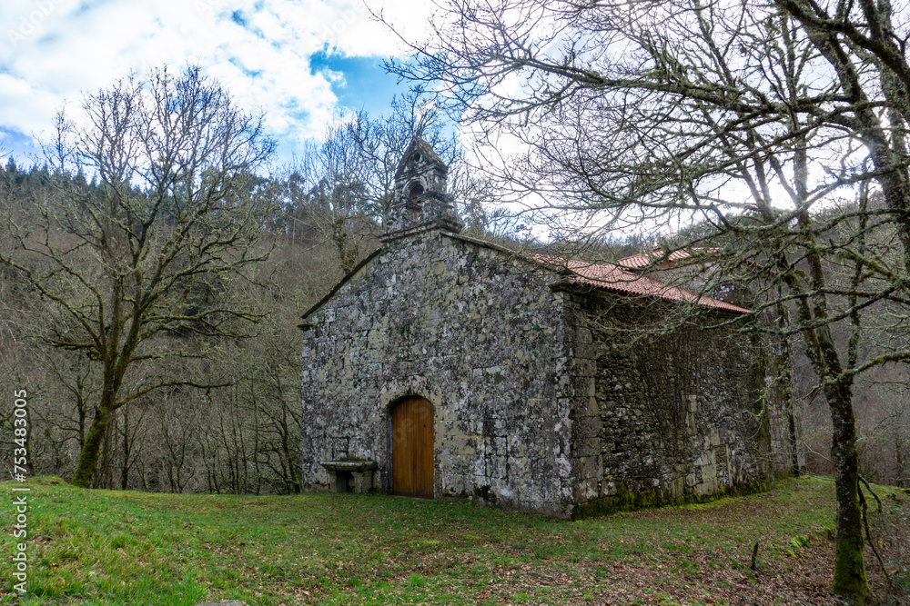 Pego de Parada Chapel from the 16th-18th centuries. Cerdedo, Galicia, Spain.