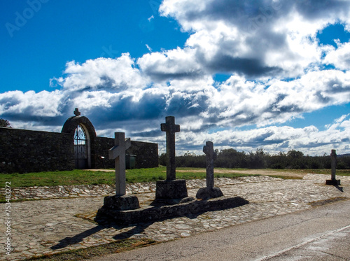 The Calvary of Bercianos de Aliste against the light. It is the end point of its traditional Via Crucis. Zamora, Castile and Leon, Spain. photo