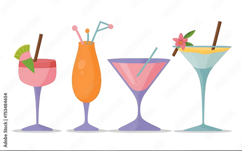 Colorful set of cocktails on white background Colorful set of cocktails on white background