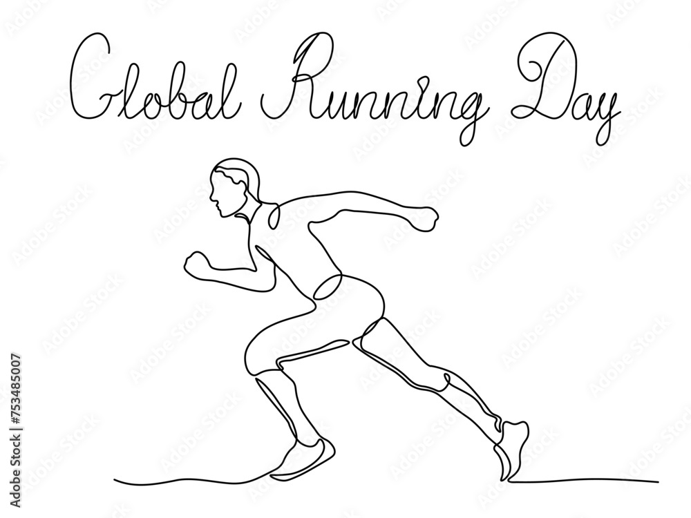 Global Running Day. running man runner,continuous single line art hand drawing sketch