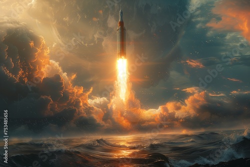 Realistic Full-Color Photograph Captures Scientific Rocket in Mid-Lift Off