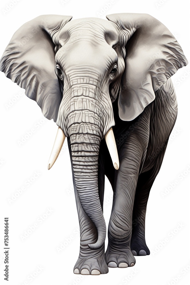 Elephant painting a mural isolated on white background