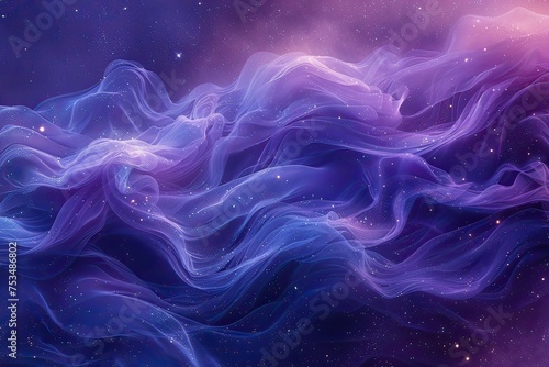 An abstract purple background with swirls and clouds of smoke, a painting depicting a purple and yellow swirl, and a magical purple and blue wave pattern illuminated by bright lights on a seamless 