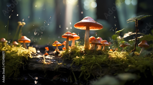 Image of many growing mushrooms in the forest