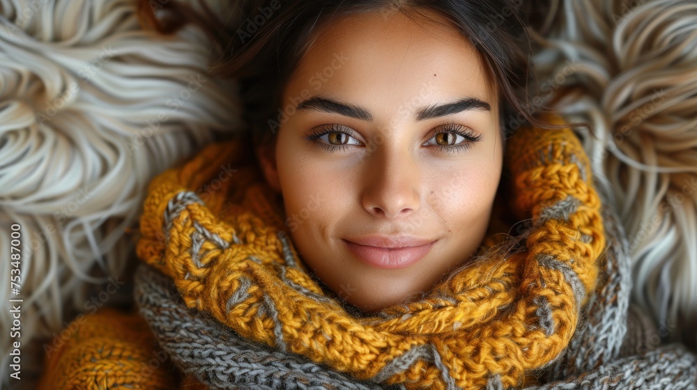 A woman wearing a scarf around her neck A woman wearing a scarf around her neck