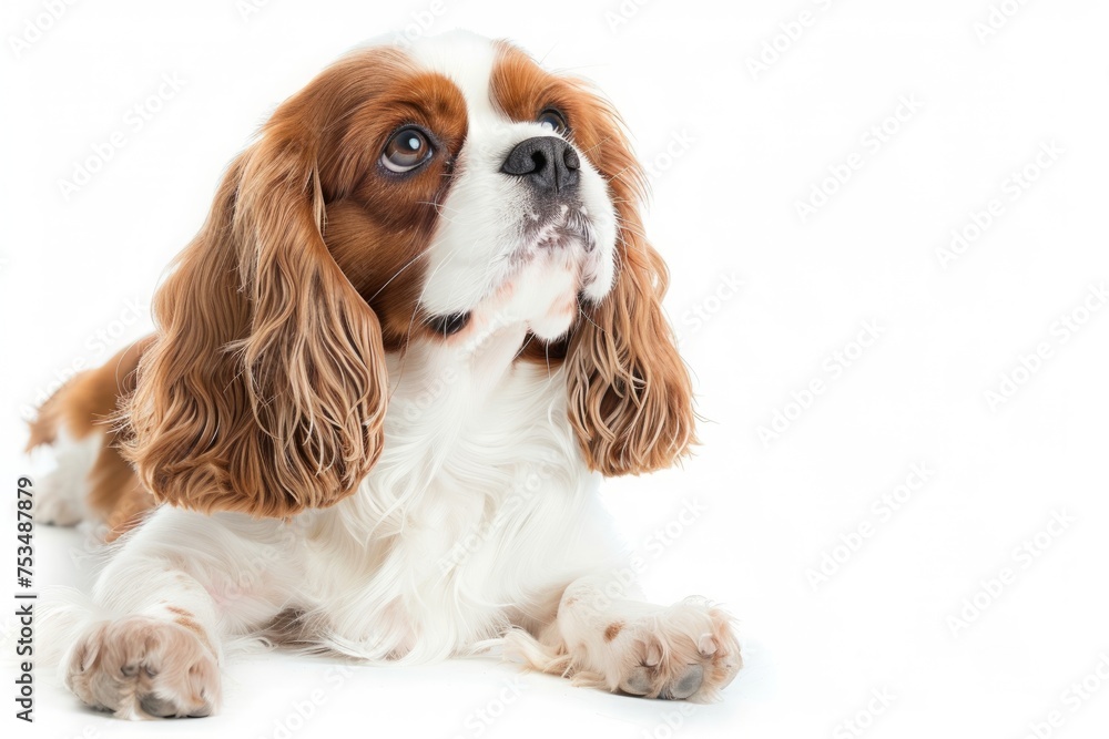 King Charles spaniel, an adult dog on a white background. a purebred thoroughbred pet. breed. King Charles spaniel, an adult dog on a white background. a purebred thoroughbred pet. breed.