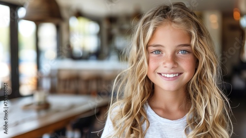Free Download A young girl with long blonde hair smiling directly at the camera - GFXLoad