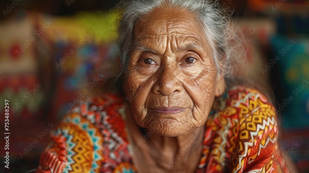 Old woman with white hair wearing vibrant scarf Old woman with white hair wearing vibrant scarf
