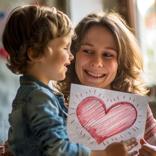 fête des mères, enfant qui offre un dessin à sa maman