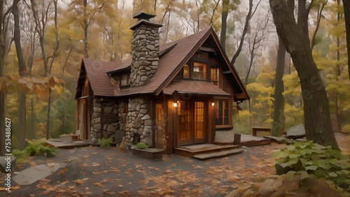 A cozy bungalow nestled in the woods this artists studio features a comfortable living area with a rustic fireplace and a detached studio that provides a peaceful space to photo