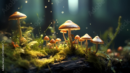 Image of many growing mushrooms in the forest
