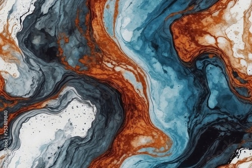 blue and charcoal brown colors swirls, liquid watercolor paint background