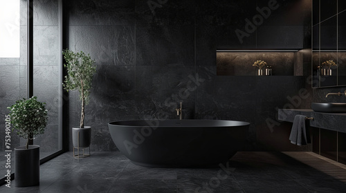 Luxurious bathroom in black tone photo
