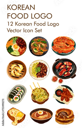 Korean food logo vector icon set 