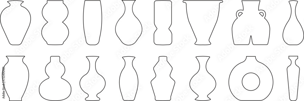 Ancient ceramic vases Icons Set. Contemporary art for home Decoration. Glass jar, Ceramic vase pot black silhouette signs in Line styles editable stock. Antique vase symbols on transparent background. Ancient ceramic vases Icons Set. Contemporary art for home Decoration. Glass jar, Ceramic vase pot black silhouette signs in Line styles editable stock. Antique vase symbols on transparent background.