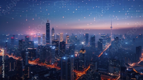 Smart Grid Skylines transform cityscapes with energy-efficient buildings connected through a smart grid  cutting carbon emissions.