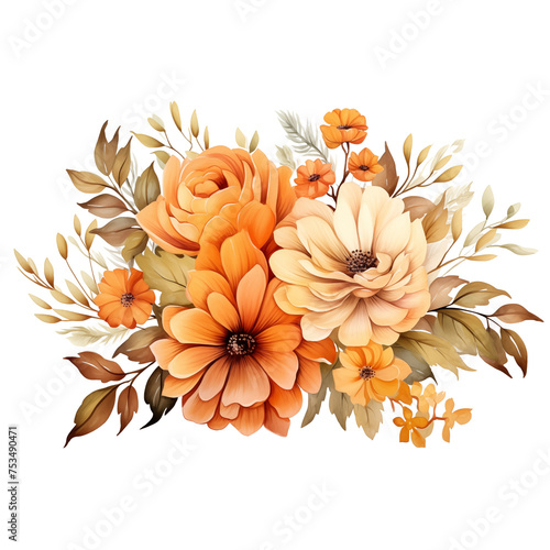 watercolor fall autumn flower element for decoration give thanks cards