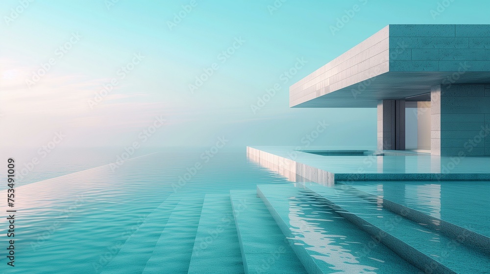 Modern Overwater Villa with Infinity Pool at Dusk Modern Overwater Villa with Infinity Pool at Dusk