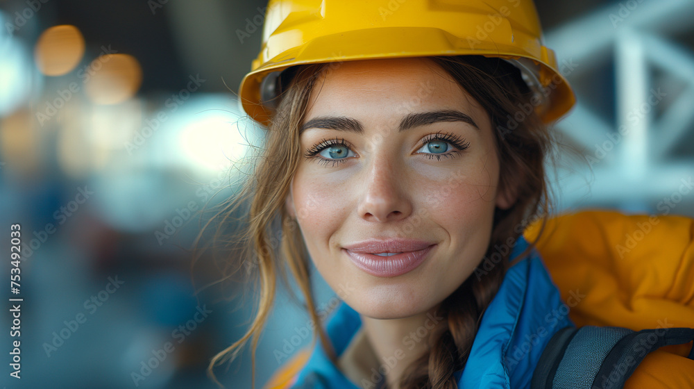 A technician stands confidently in front of the camera, her posture shows determination and competence.