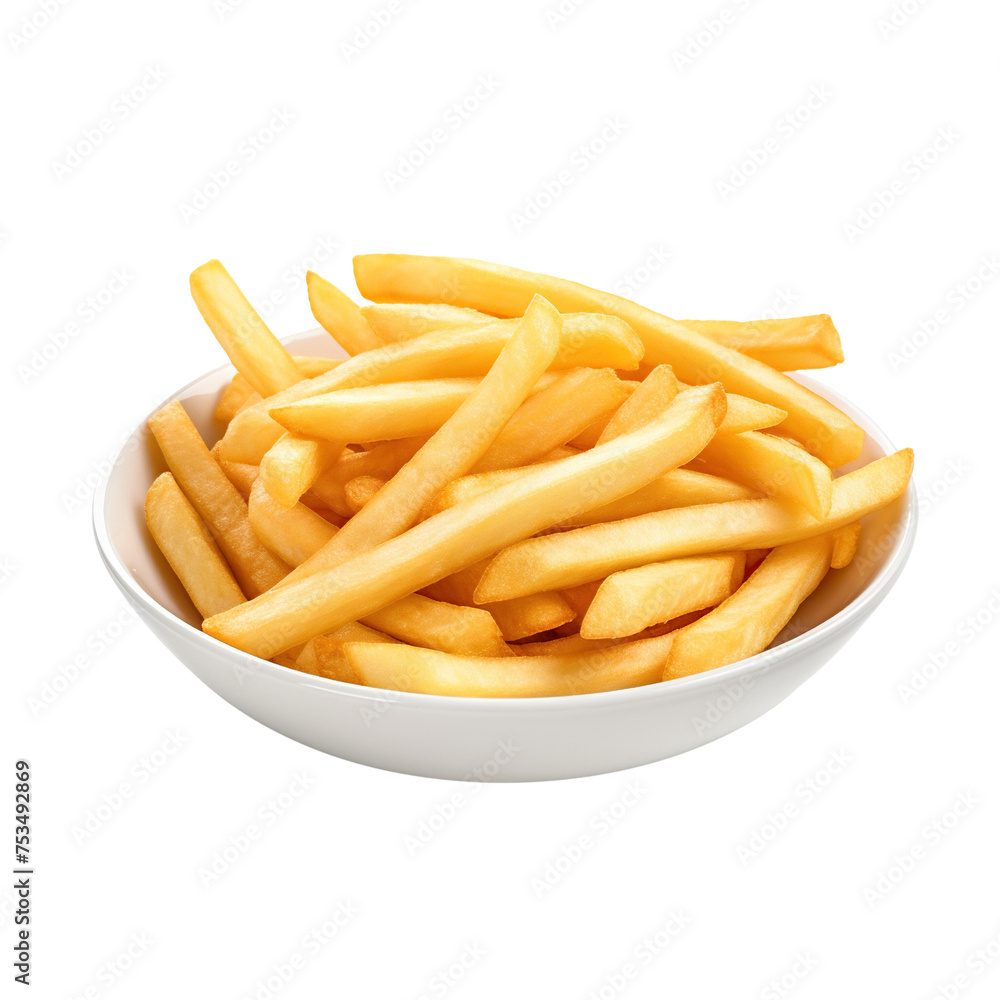 French fries in white plate isolated on transparent or white background French fries in white plate isolated on transparent or white background
