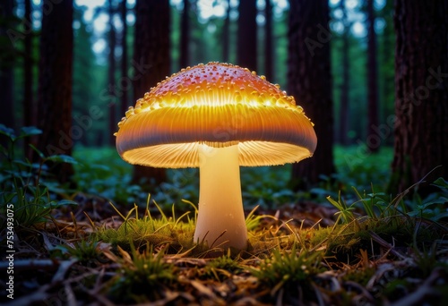 A glowing mushroom emitting light in the darkness, adding an enchanting touch to the surroundings by ai generated